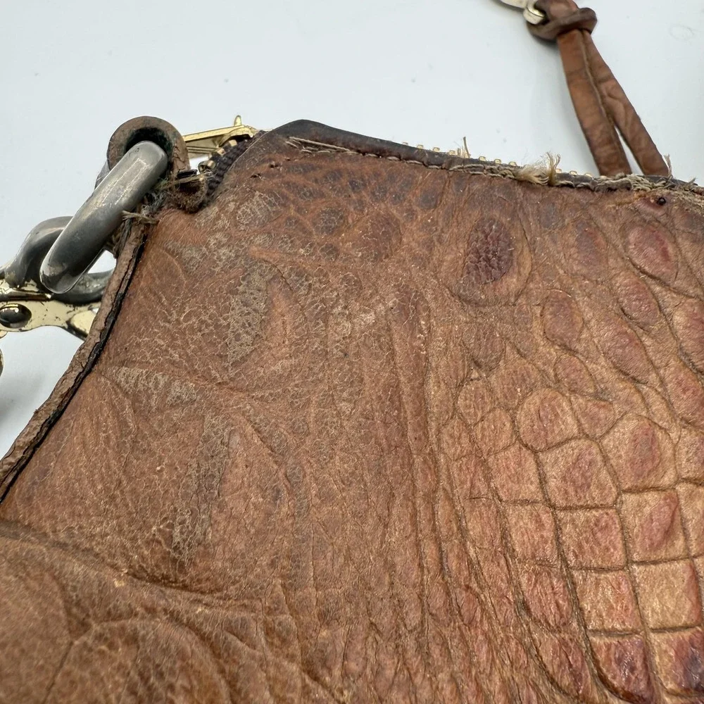 Brahmin Satchel Womens Brown Embossed Croc Leather Shoulder Bag Purse Distressed